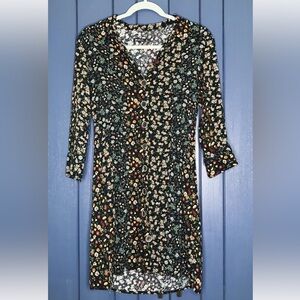 Black Floral Button Up Dress Fits XS Small Cottage Core Goth Dark Romance